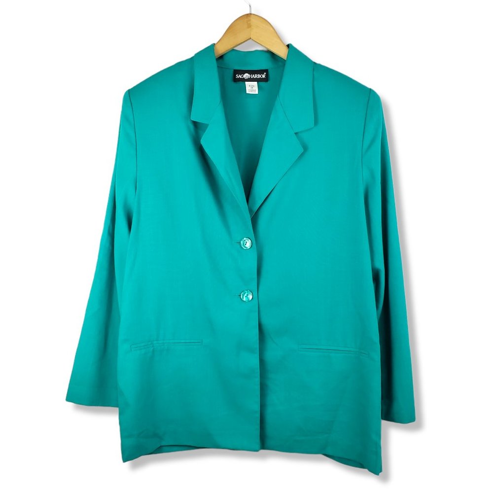 Sag Harbor Teal/ Blue-Green Light-weight 2 Button Oversized Blazer Size 12